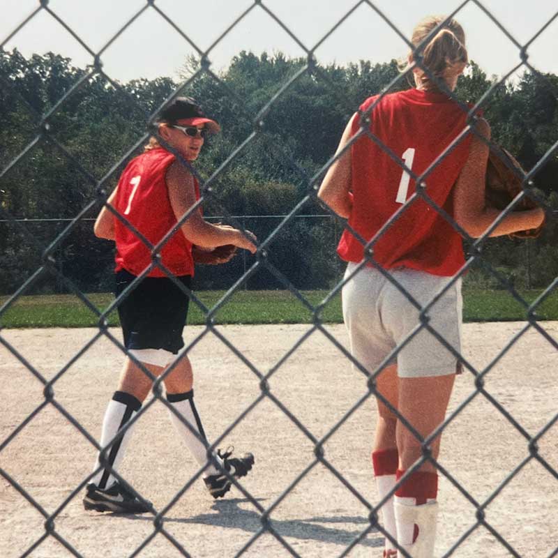 Laura Oldham Fall Ball, Laura walking toward the mound and talking to her first baseman